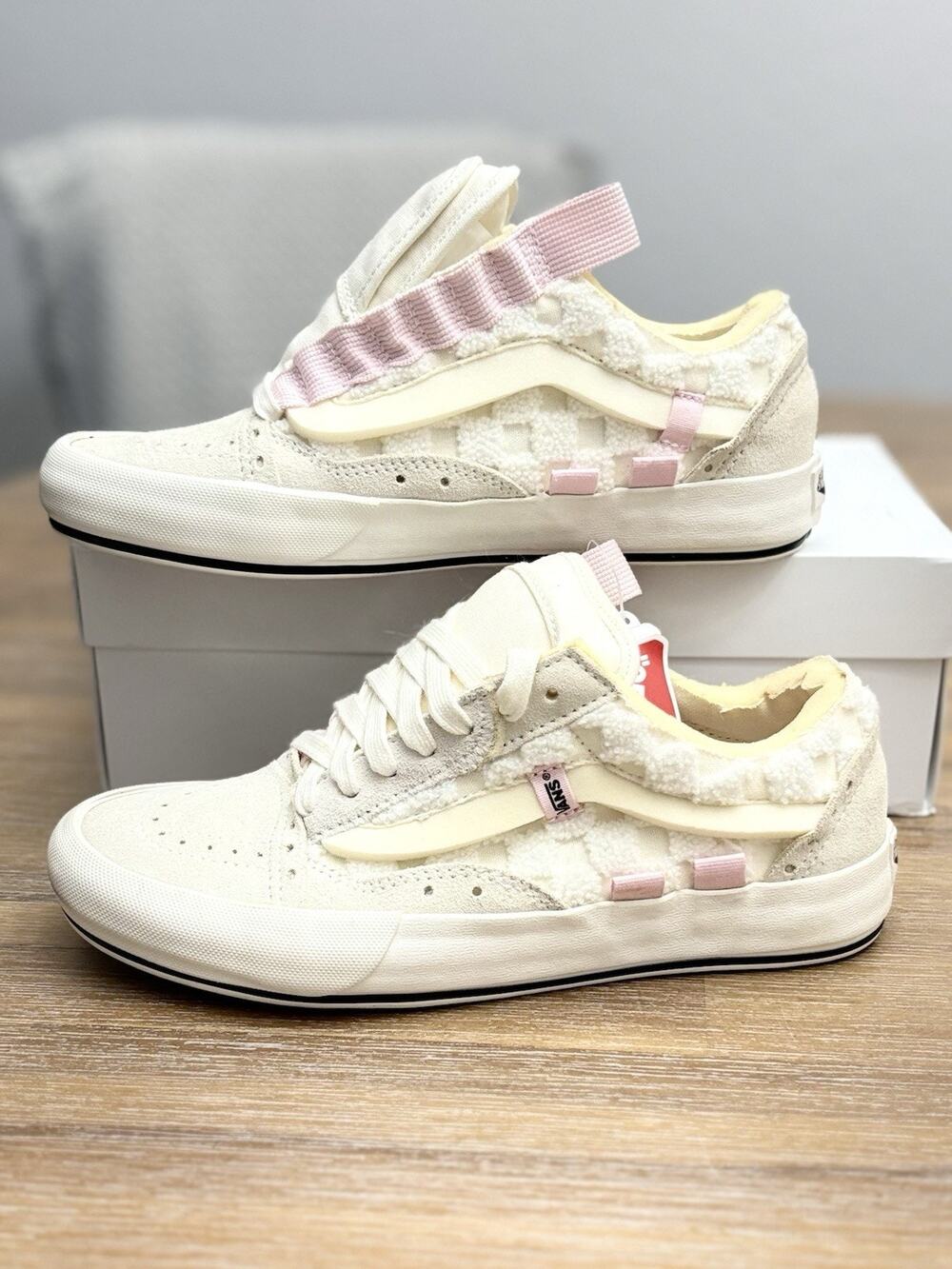 VANS Old Skool Cap 'Chenille Check' In Multi White Shoes Sz US Men 6.5 Women 8.0